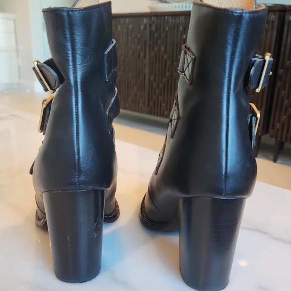 Topshop Black Heeled Boots with Gold Buckles - Picture 7 of 8